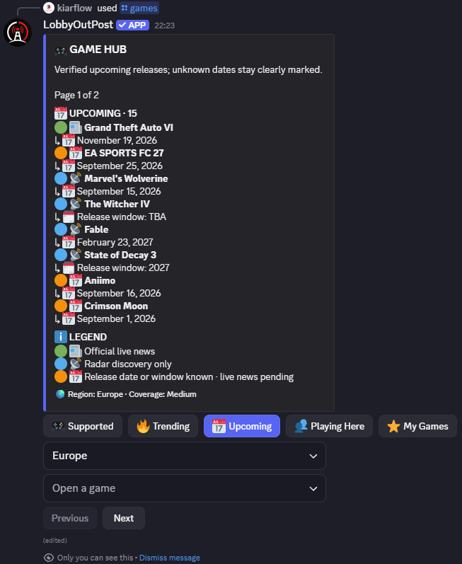 Echter Bot-Screenshot · Upcoming